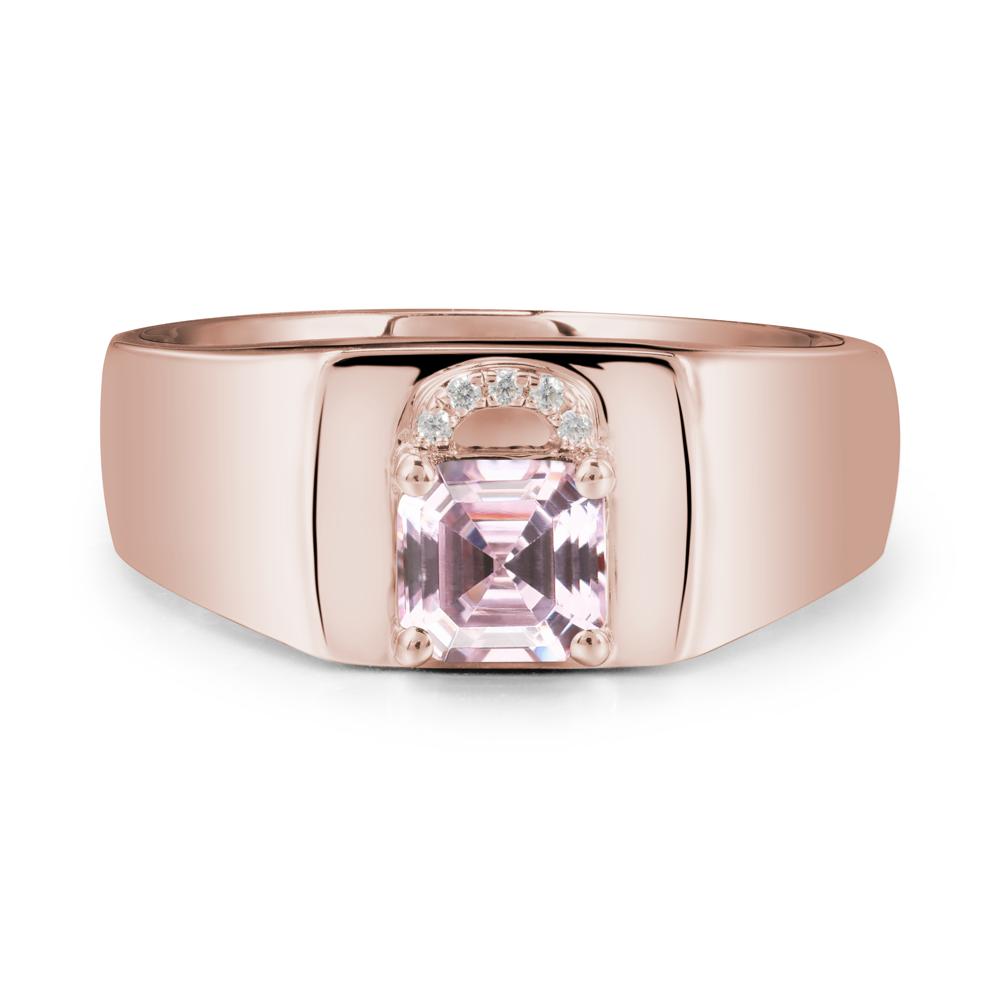 Men Pink Cubic Zirconia Ring with Lock Design - LUO Jewelry #metal_14k rose gold
