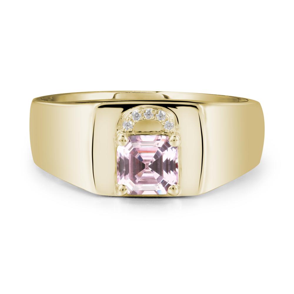 Men Pink Cubic Zirconia Ring with Lock Design - LUO Jewelry #metal_14k yellow gold