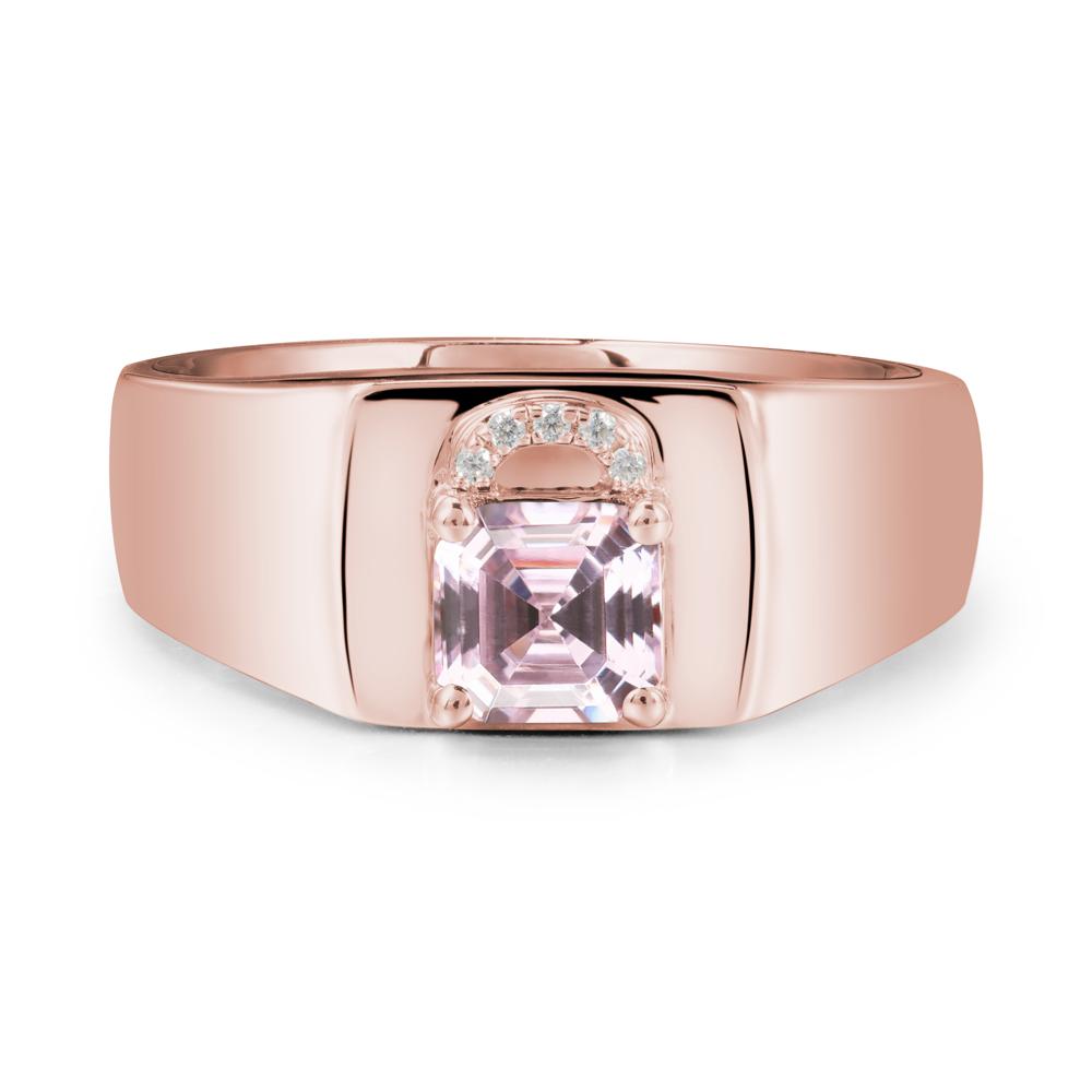 Men Pink Cubic Zirconia Ring with Lock Design - LUO Jewelry #metal_18k rose gold