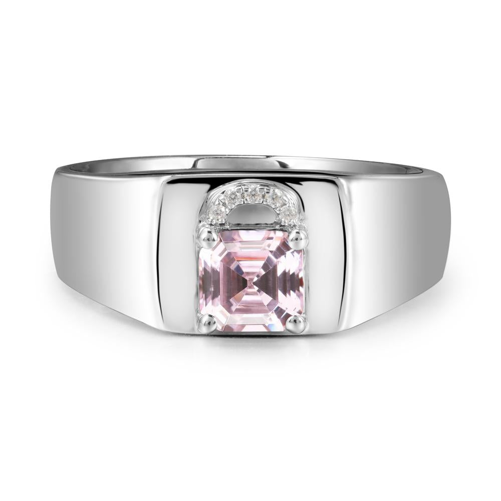 Men Pink Cubic Zirconia Ring with Lock Design - LUO Jewelry #metal_18k white gold