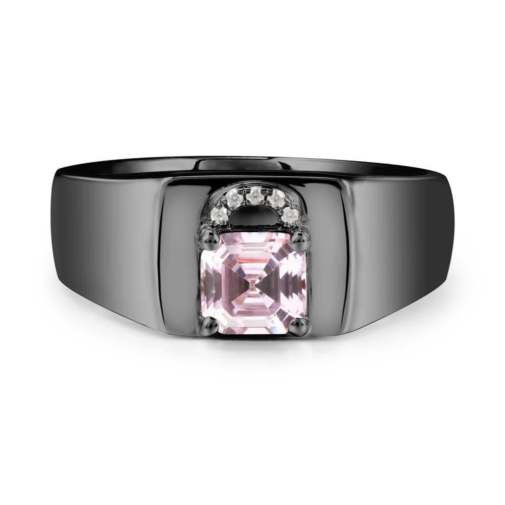 Men Pink Cubic Zirconia Ring with Lock Design - LUO Jewelry #metal_black finish sterling silver