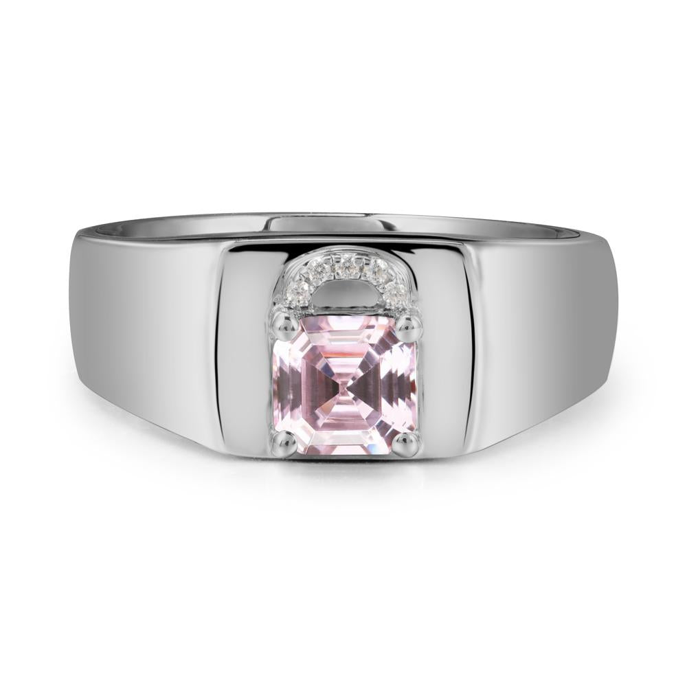 Men Pink Cubic Zirconia Ring with Lock Design - LUO Jewelry #metal_platinum