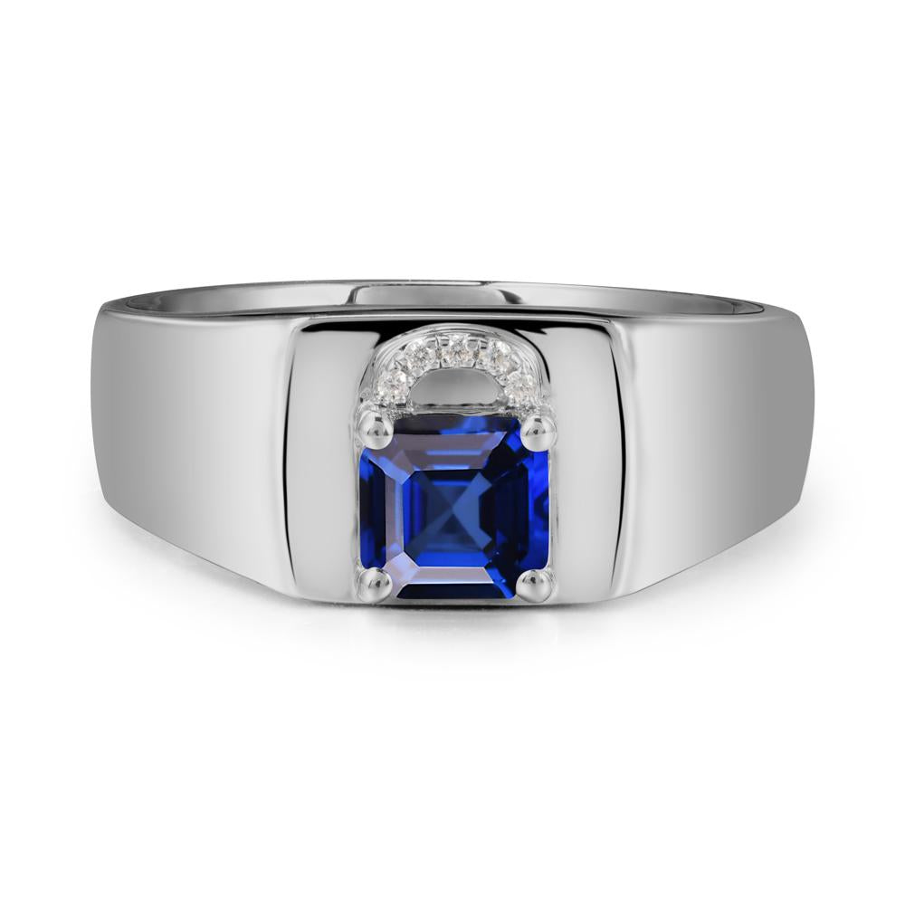 Men Sapphire Ring with Lock Design - LUO Jewelry #metal_platinum