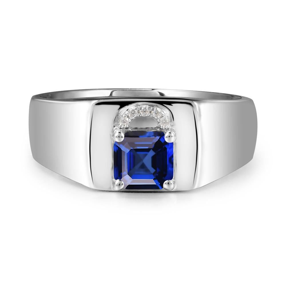 Men Sapphire Ring with Lock Design - LUO Jewelry #metal_sterling silver