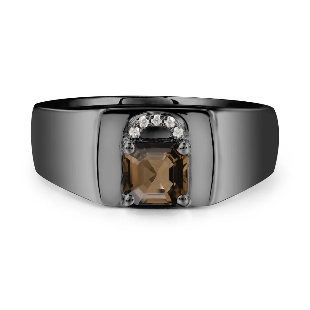 Lock Insipired Smoky Quartz Ring for Men - LUO Jewelry #metal_black finish sterling silver