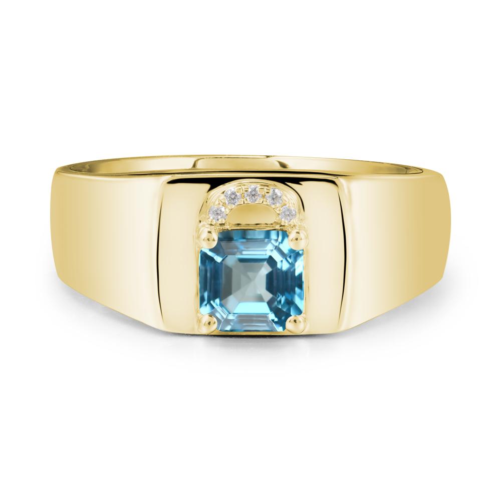 Men Swiss Blue Topaz Ring with Lock Design - LUO Jewelry #metal_18k yellow gold