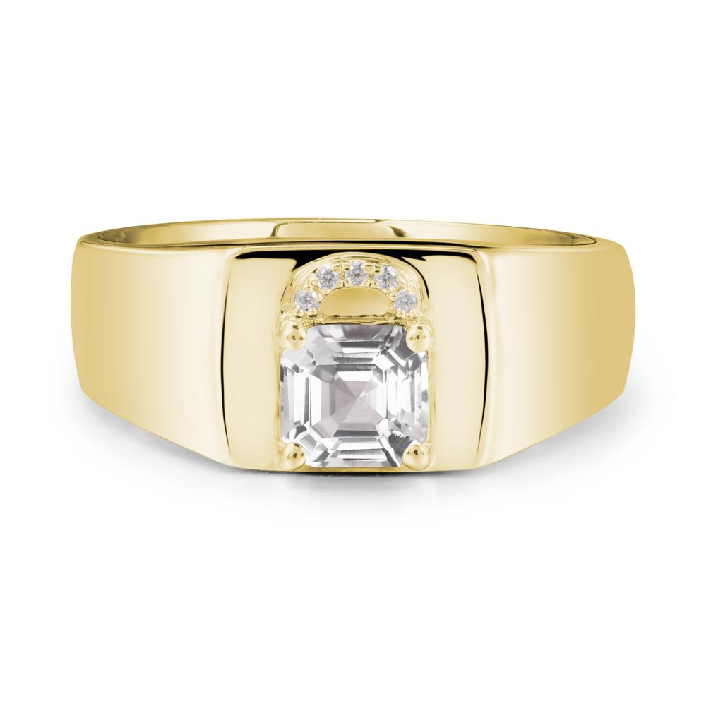 Lock Insipired White Topaz Ring for Men - LUO Jewelry #metal_18k yellow gold