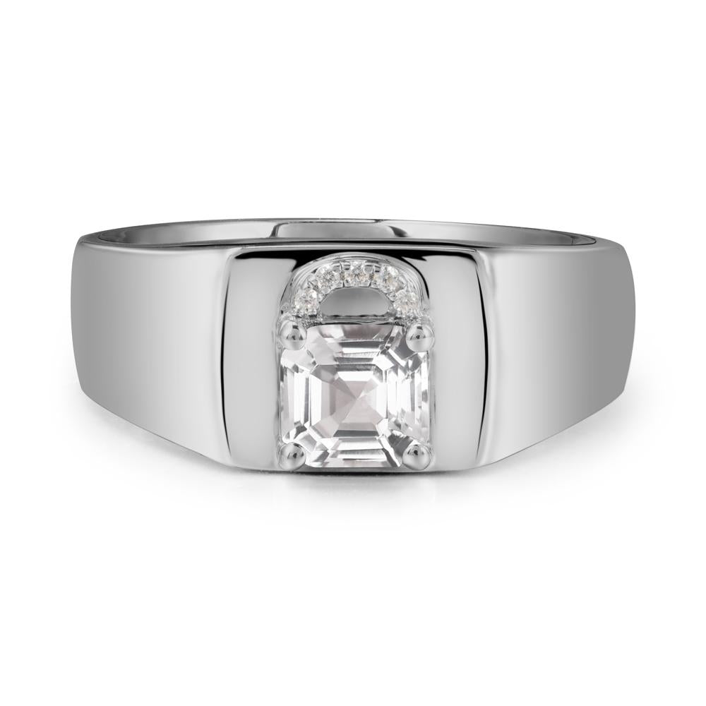 Lock Insipired White Topaz Ring for Men - LUO Jewelry #metal_platinum