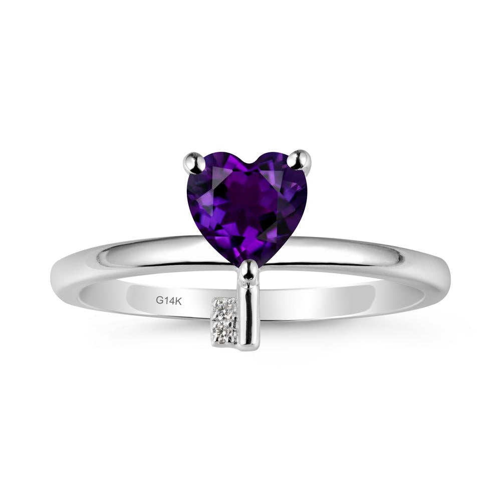 Heart Shaped Key Inspired Amethyst Ring - LUO Jewelry #metal_14k white gold