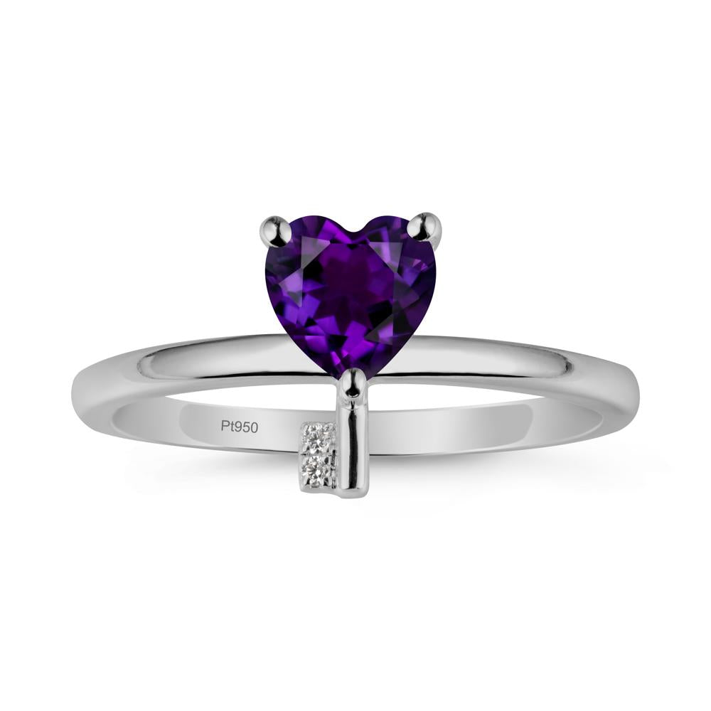 Heart Shaped Key Inspired Amethyst Ring - LUO Jewelry #metal_platinum
