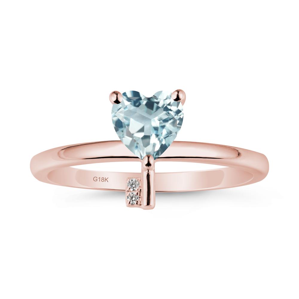 Heart Shaped Key Inspired Aquamarine Ring - LUO Jewelry #metal_18k rose gold