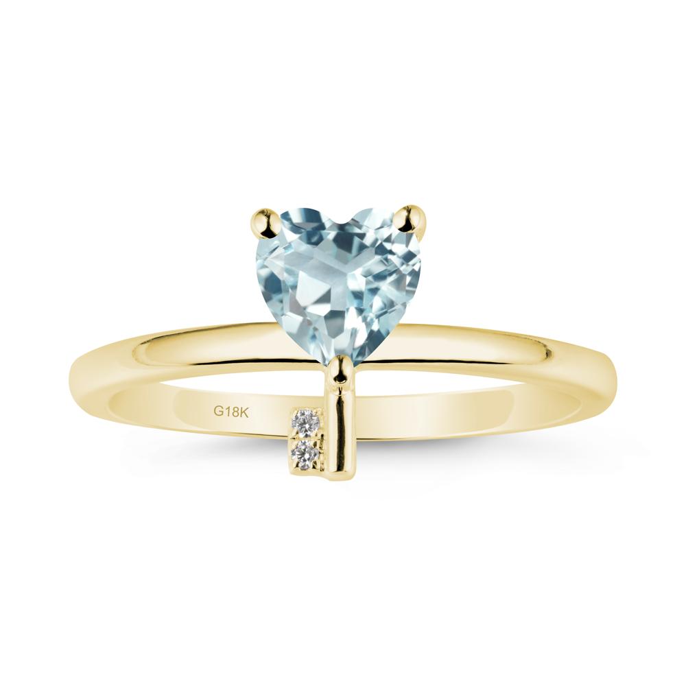 Heart Shaped Key Inspired Aquamarine Ring - LUO Jewelry #metal_18k yellow gold