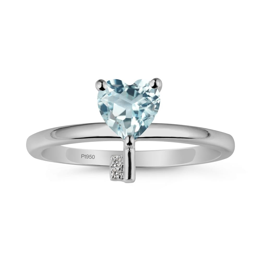 Heart Shaped Key Inspired Aquamarine Ring - LUO Jewelry #metal_platinum