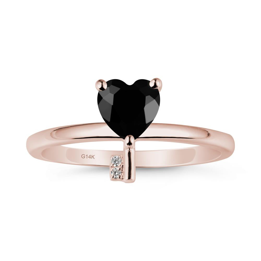 Heart Shaped Key Inspired Black Spinel Ring - LUO Jewelry #metal_14k rose gold