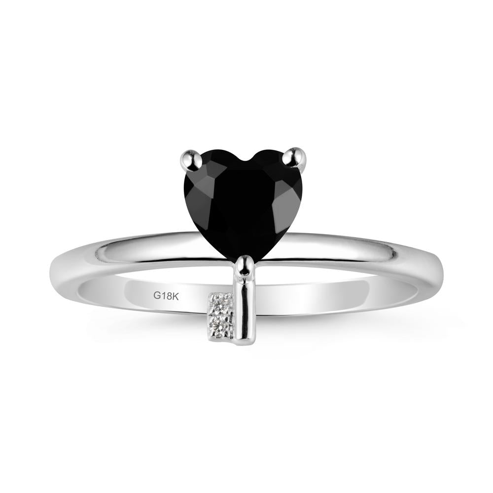 Heart Shaped Key Inspired Black Spinel Ring - LUO Jewelry #metal_18k white gold
