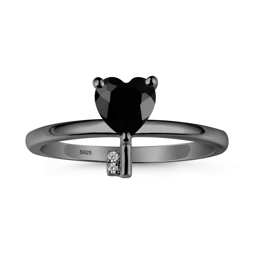 Heart Shaped Key Inspired Black Spinel Ring - LUO Jewelry #metal_black finish sterling silver