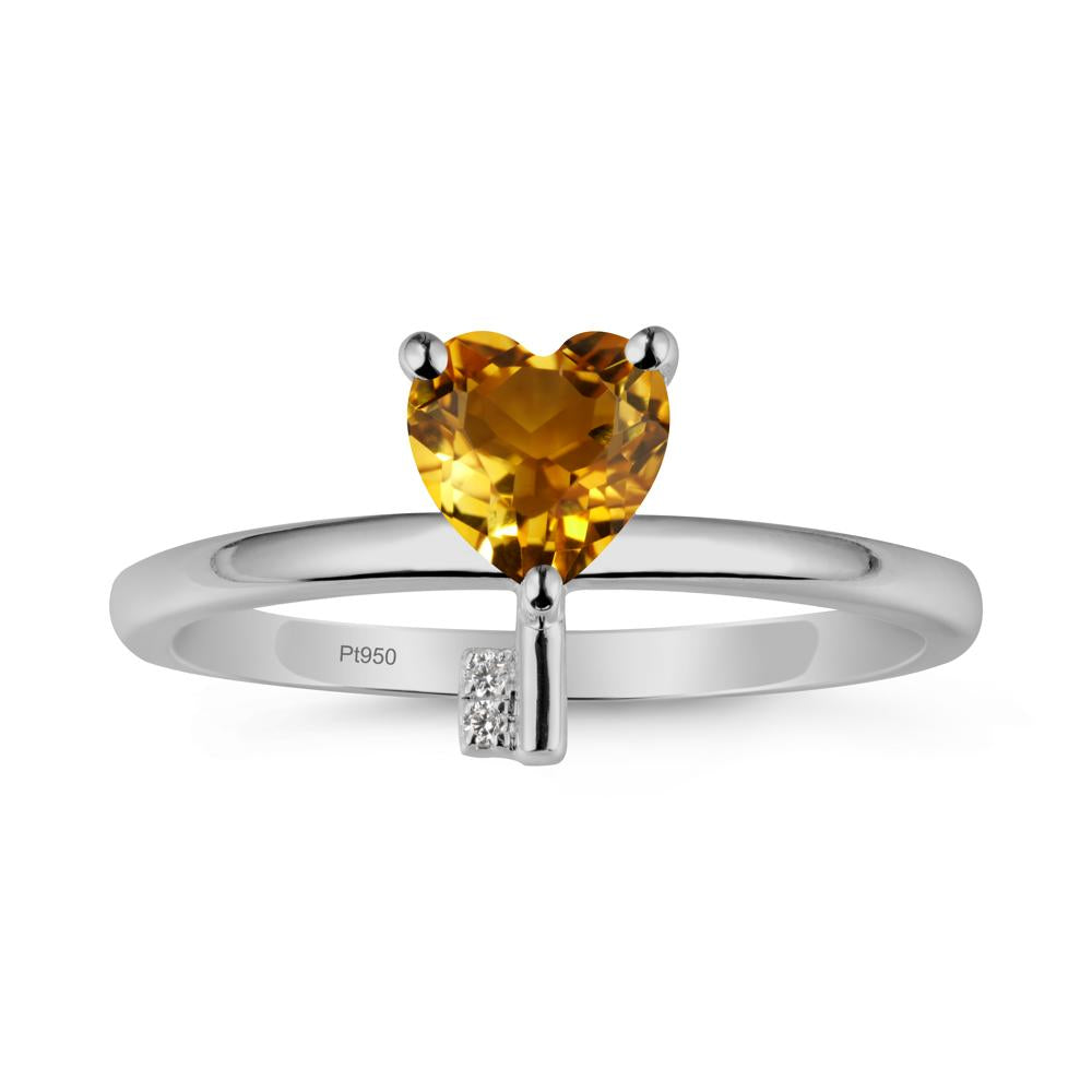 Heart Shaped Key Inspired Citrine Ring - LUO Jewelry #metal_platinum