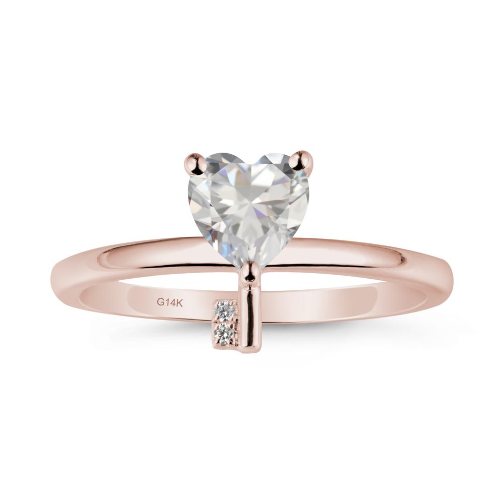 Heart Shaped Key Inspired Cubic Zirconia Ring - LUO Jewelry #metal_14k rose gold