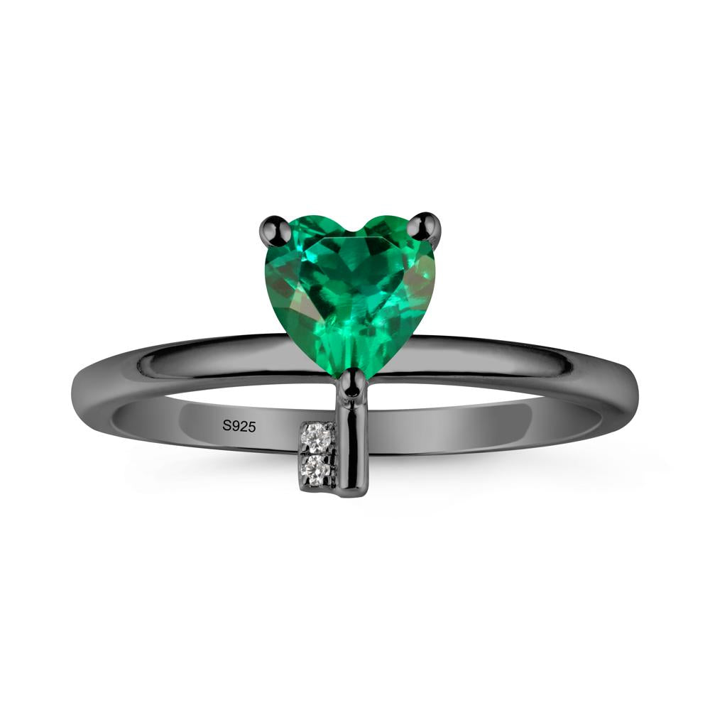 Heart Shaped Key Inspired Emerald Ring - LUO Jewelry #metal_black finish sterling silver