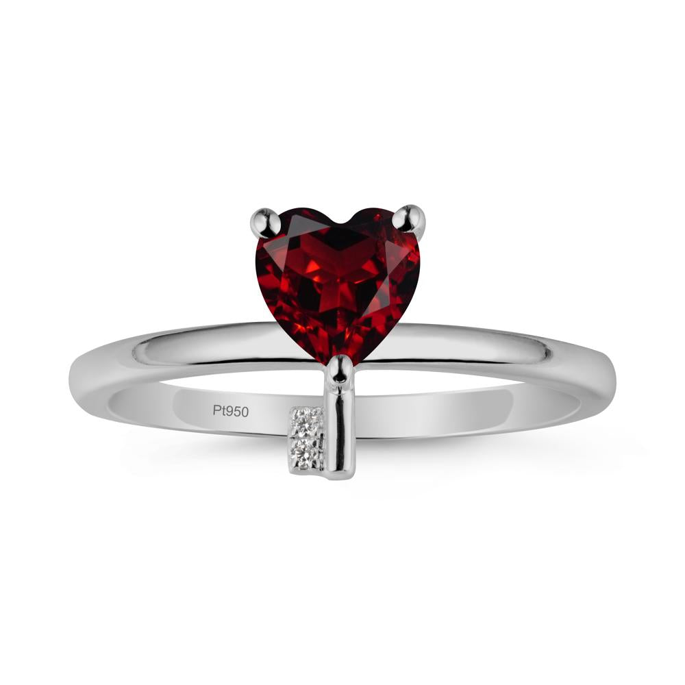 Heart Shaped Key Inspired Garnet Ring - LUO Jewelry #metal_platinum