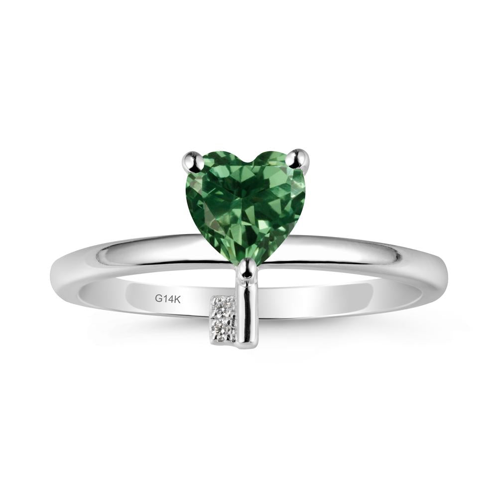 Heart Shaped Key Inspired Green Sapphire Ring - LUO Jewelry #metal_14k white gold
