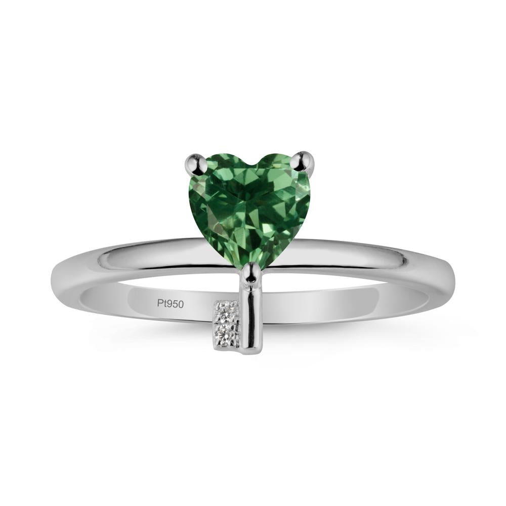 Heart Shaped Key Inspired Green Sapphire Ring - LUO Jewelry #metal_platinum