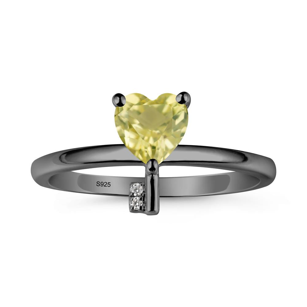 Heart Shaped Key Inspired Lemon Quartz Ring - LUO Jewelry #metal_black finish sterling silver