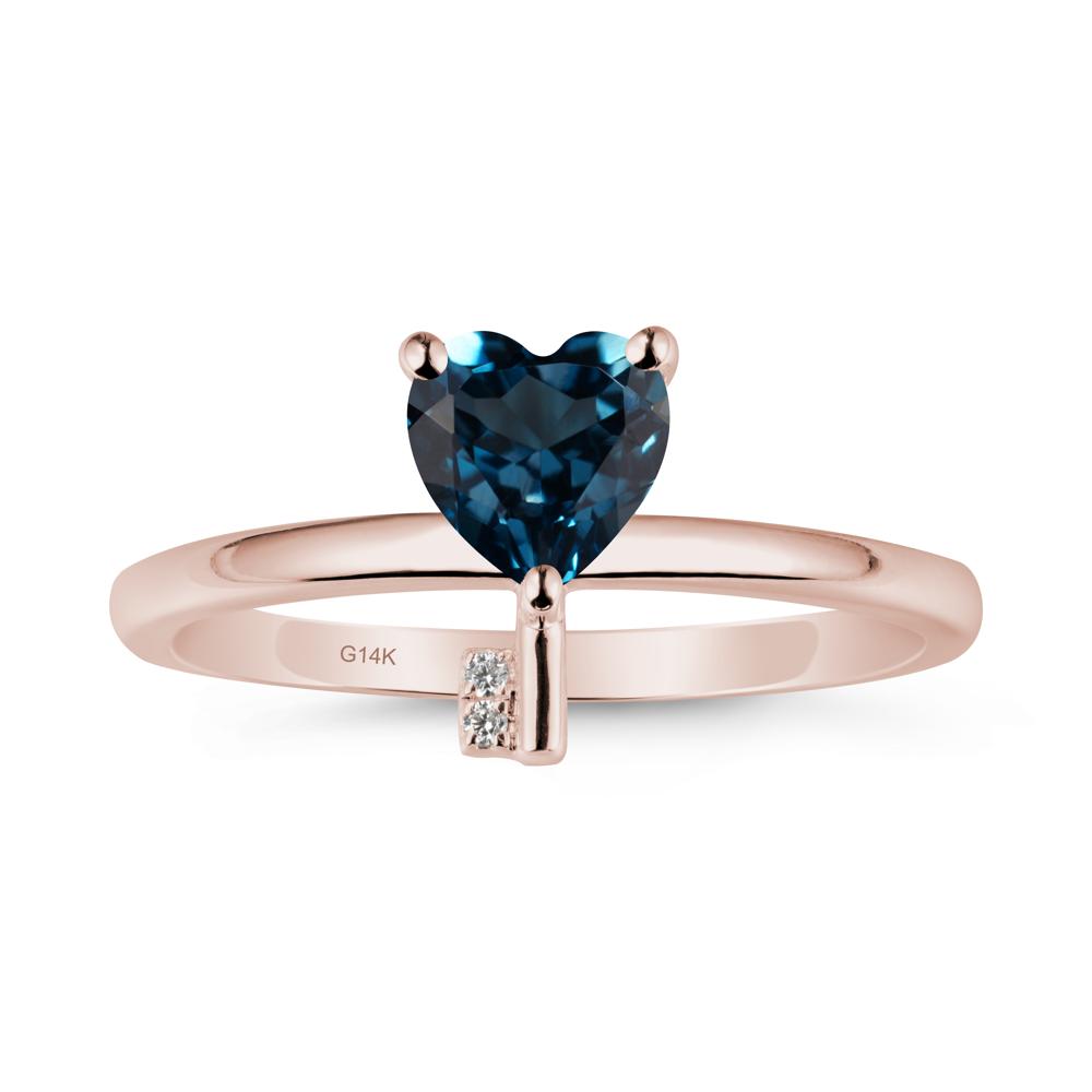 Heart Shaped Key Inspired London Blue Topaz Ring - LUO Jewelry #metal_14k rose gold