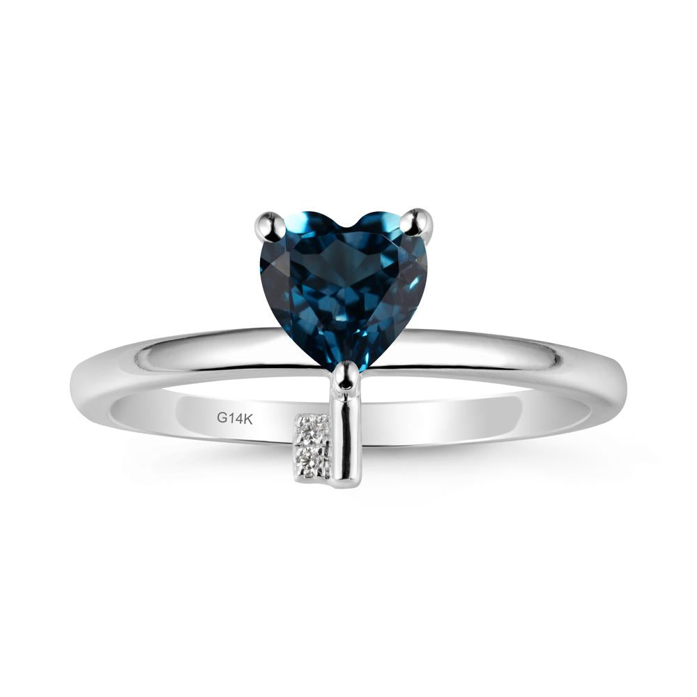 Heart Shaped Key Inspired London Blue Topaz Ring - LUO Jewelry #metal_14k white gold