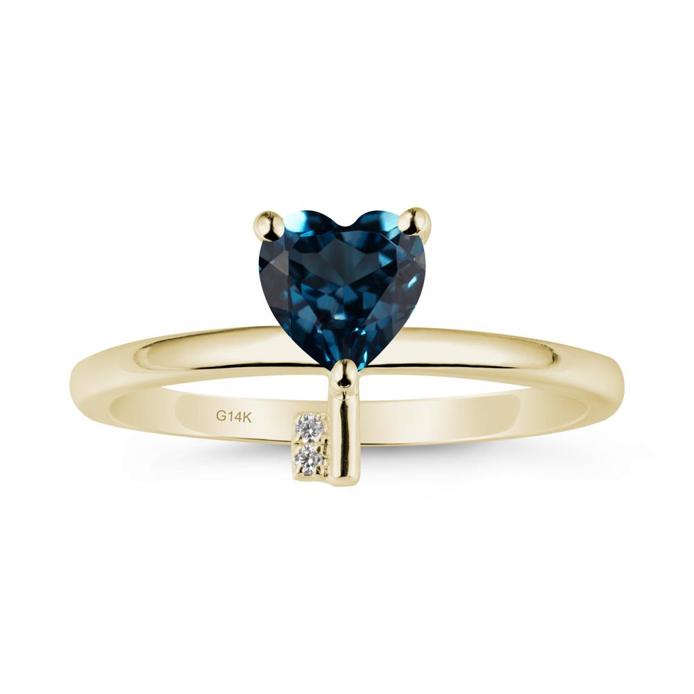 Heart Shaped Key Inspired London Blue Topaz Ring - LUO Jewelry #metal_14k yellow gold