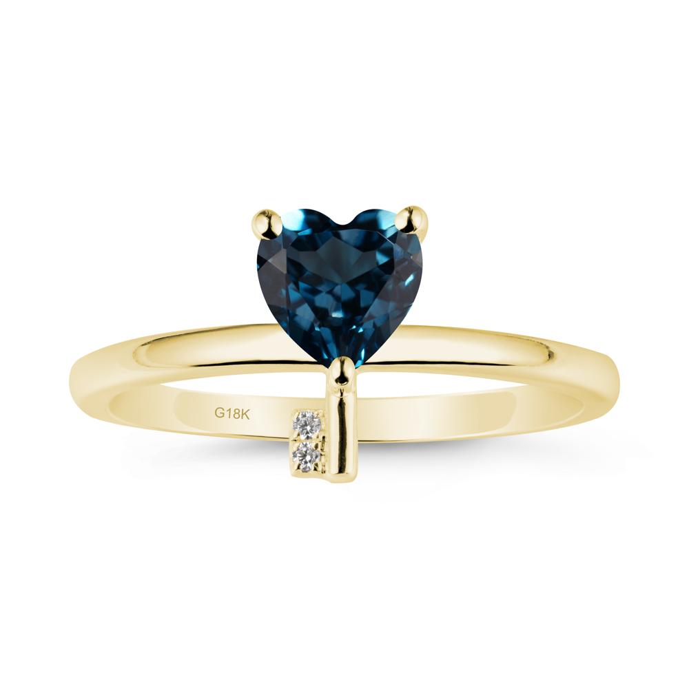 Heart Shaped Key Inspired London Blue Topaz Ring - LUO Jewelry #metal_18k yellow gold