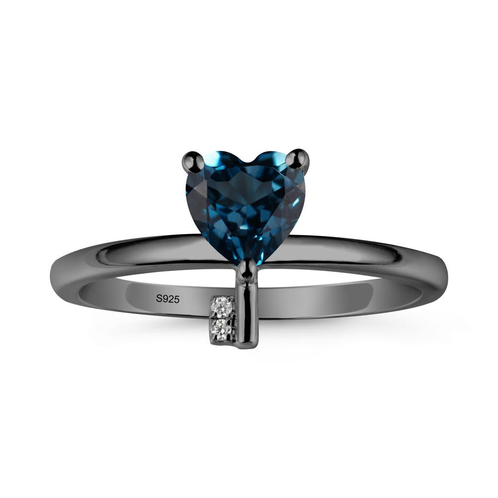 Heart Shaped Key Inspired London Blue Topaz Ring - LUO Jewelry #metal_black finish sterling silver