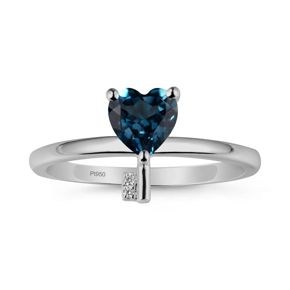Heart Shaped Key Inspired London Blue Topaz Ring - LUO Jewelry #metal_platinum