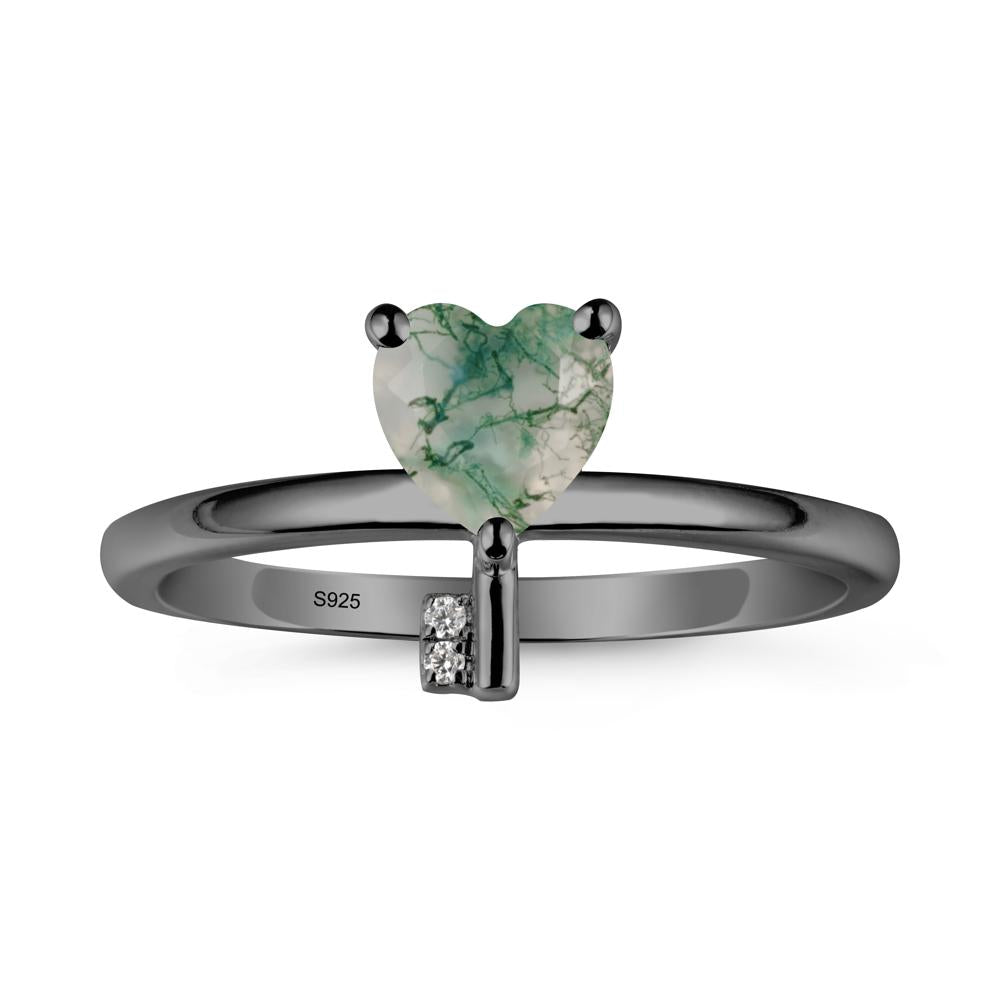Heart Shaped Key Inspired Moss Agate Ring - LUO Jewelry #metal_black finish sterling silver