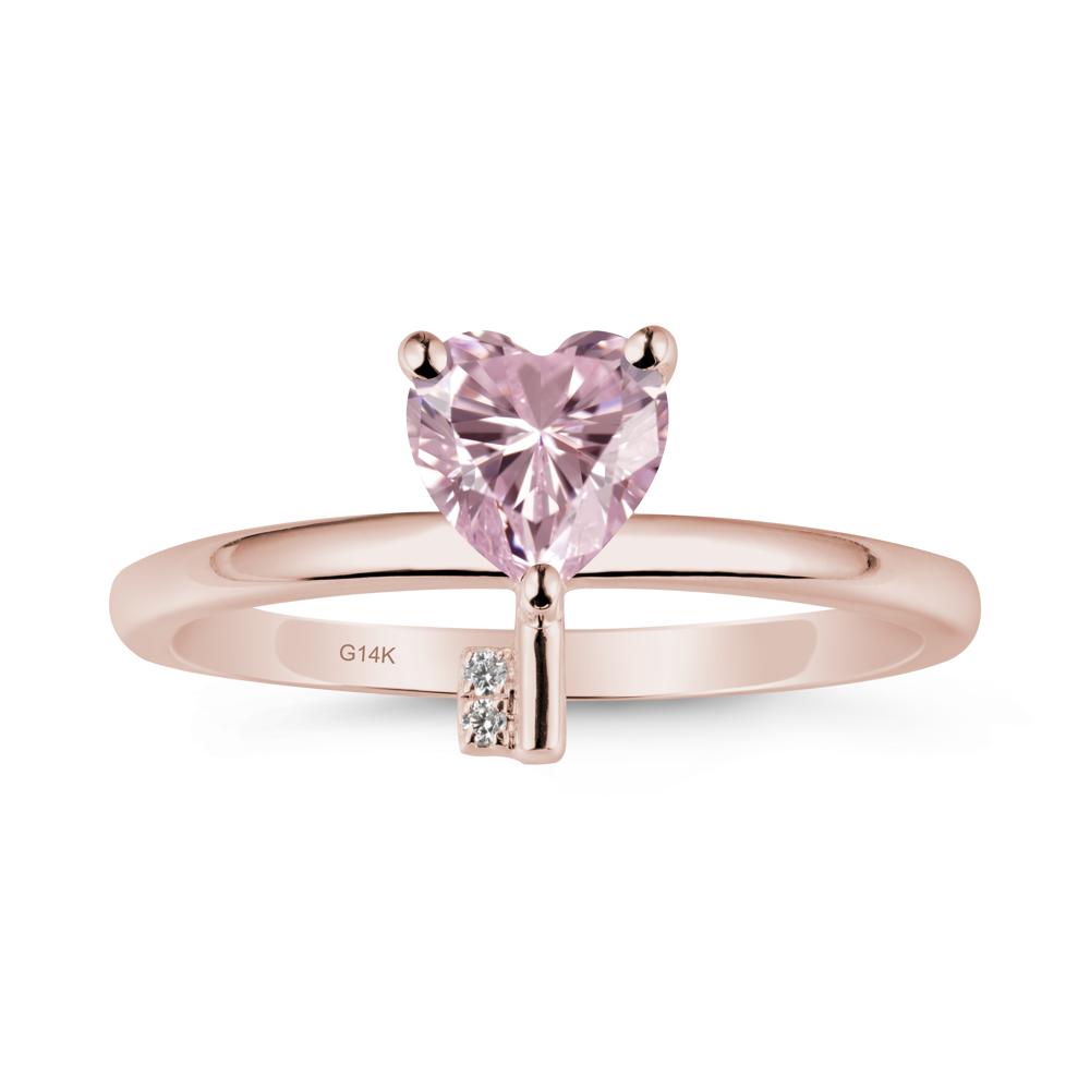 Heart Shaped Key Inspired Pink Cubic Zirconia Ring - LUO Jewelry #metal_14k rose gold