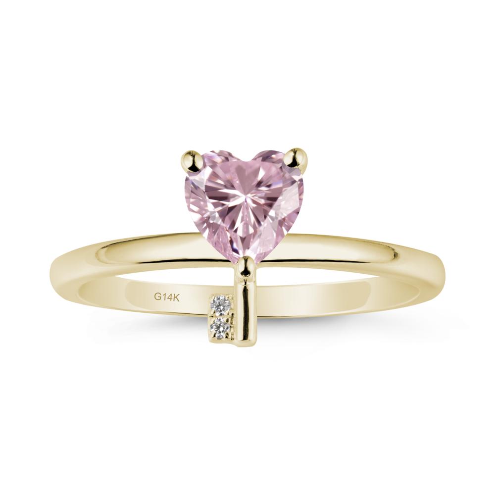 Heart Shaped Key Inspired Pink Cubic Zirconia Ring - LUO Jewelry #metal_14k yellow gold