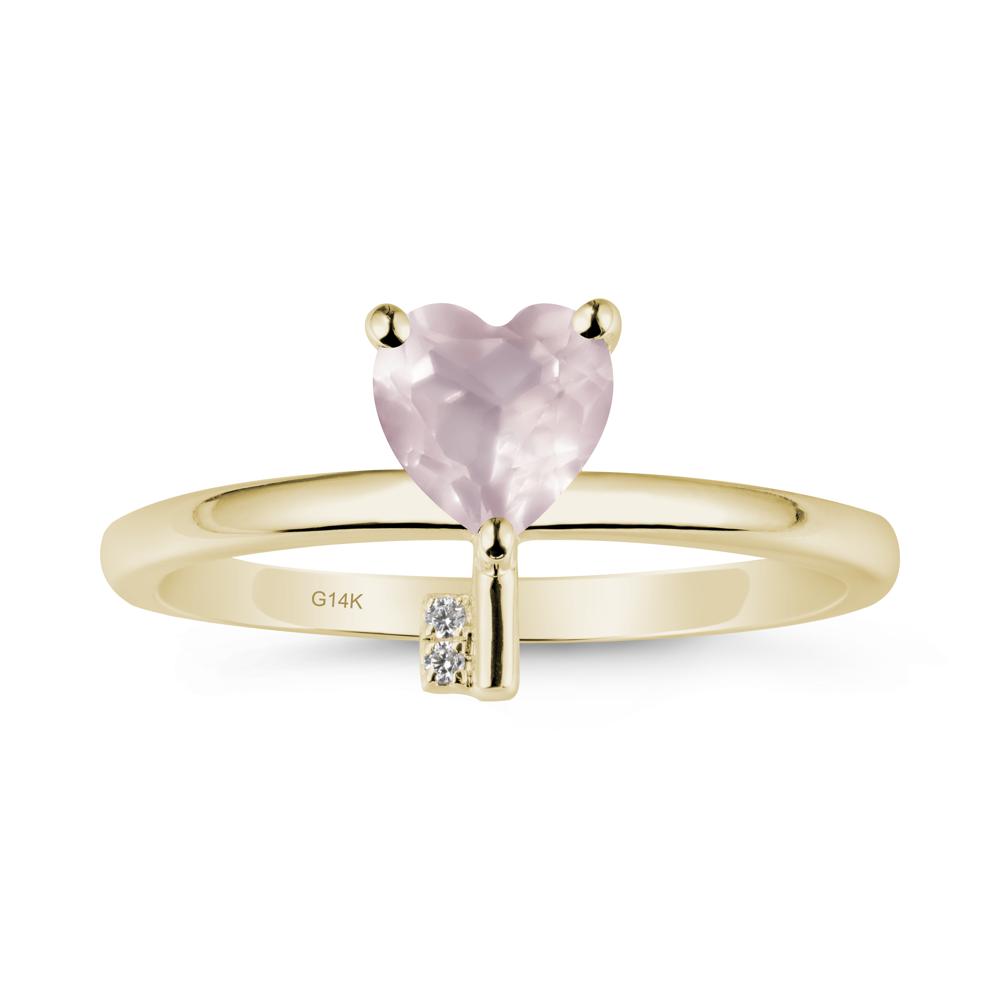 Heart Shaped Key Inspired Rose Quartz Ring - LUO Jewelry #metal_14k yellow gold
