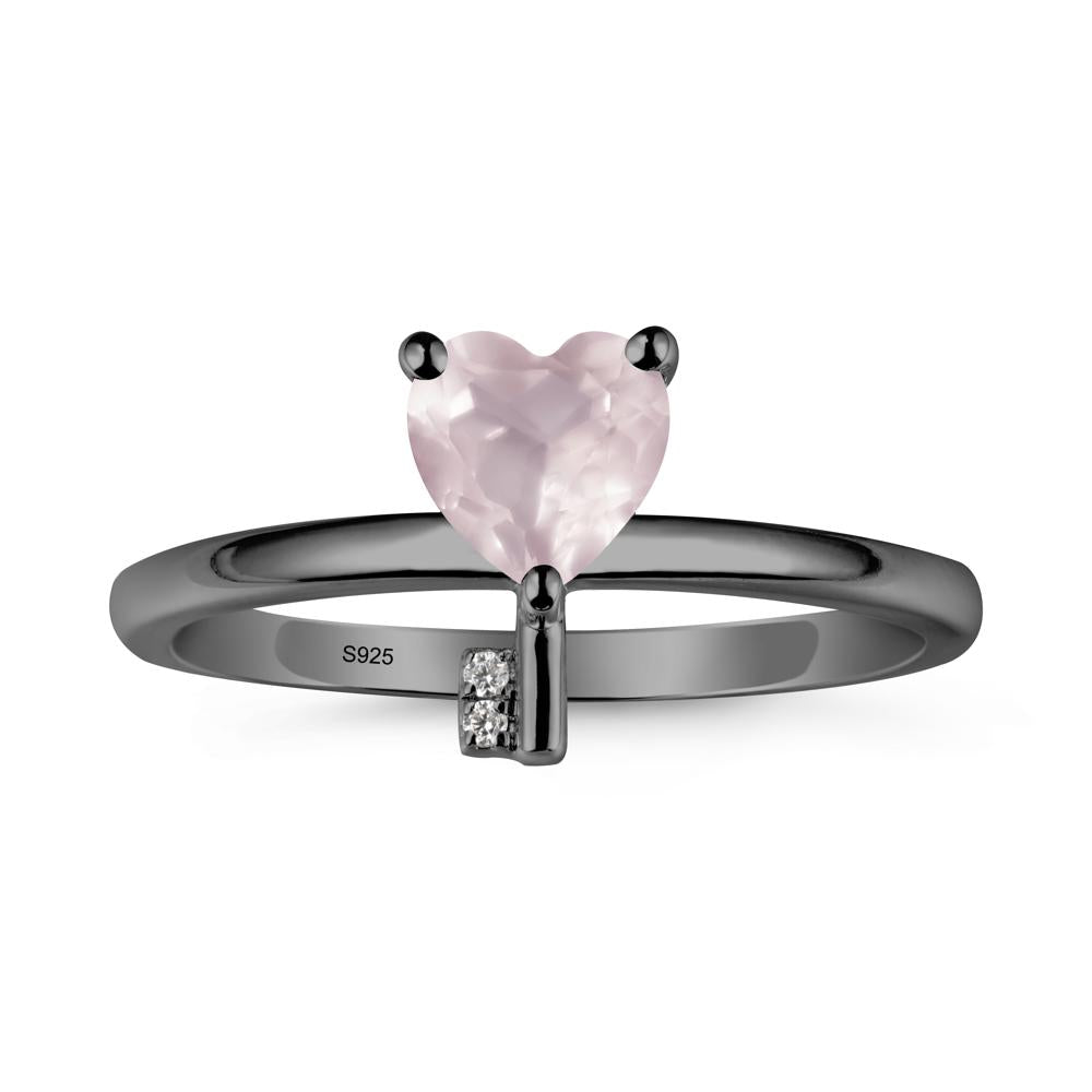Heart Shaped Key Inspired Rose Quartz Ring - LUO Jewelry #metal_black finish sterling silver