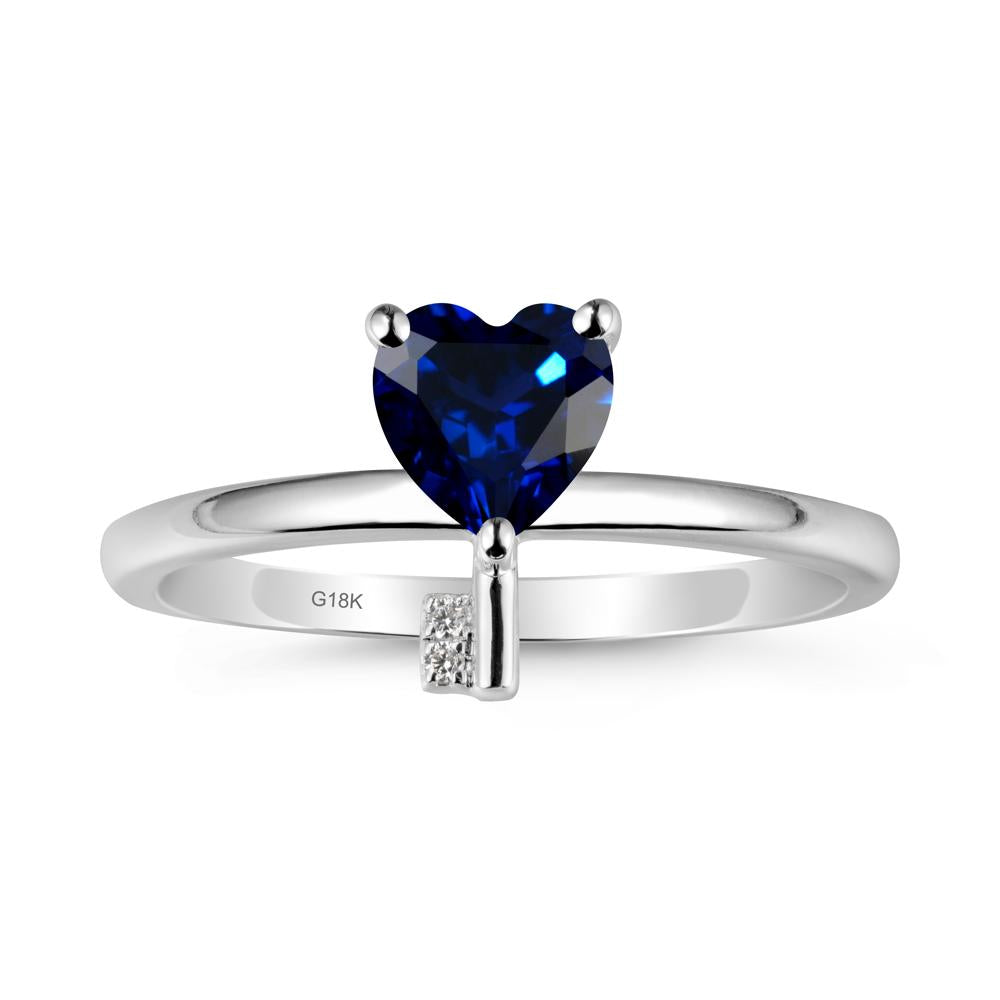 Heart Shaped Key Inspired Sapphire Ring - LUO Jewelry #metal_18k white gold