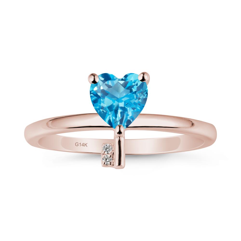 Heart Shaped Key Inspired Swiss Blue Topaz Ring - LUO Jewelry #metal_14k rose gold