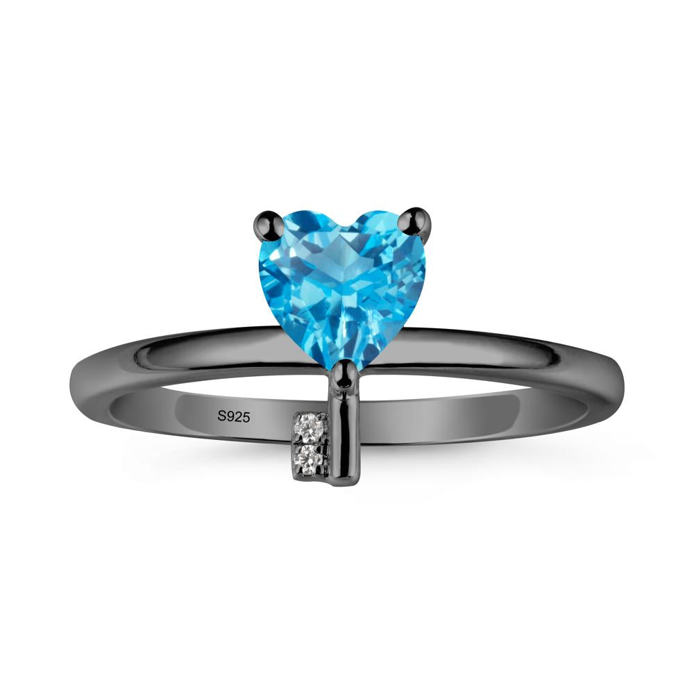 Heart Shaped Key Inspired Swiss Blue Topaz Ring - LUO Jewelry #metal_black finish sterling silver