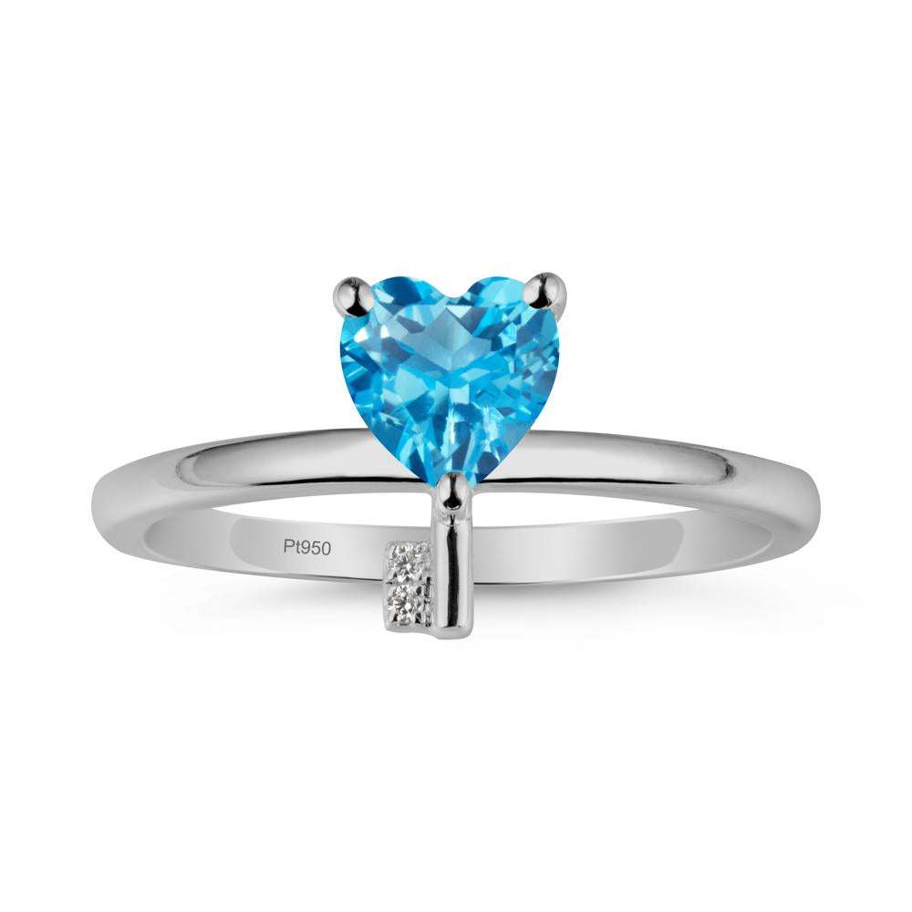 Heart Shaped Key Inspired Swiss Blue Topaz Ring - LUO Jewelry #metal_platinum