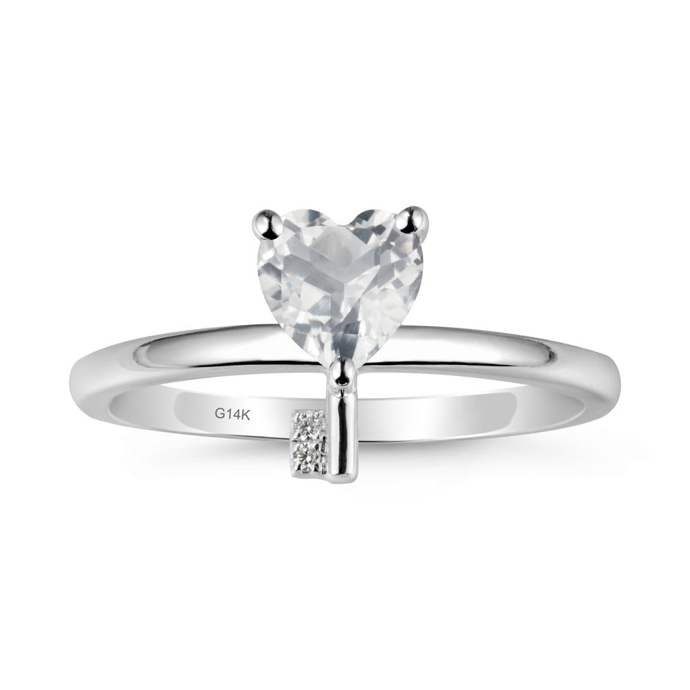 Heart Shaped Key Inspired White Topaz Ring - LUO Jewelry #metal_14k white gold