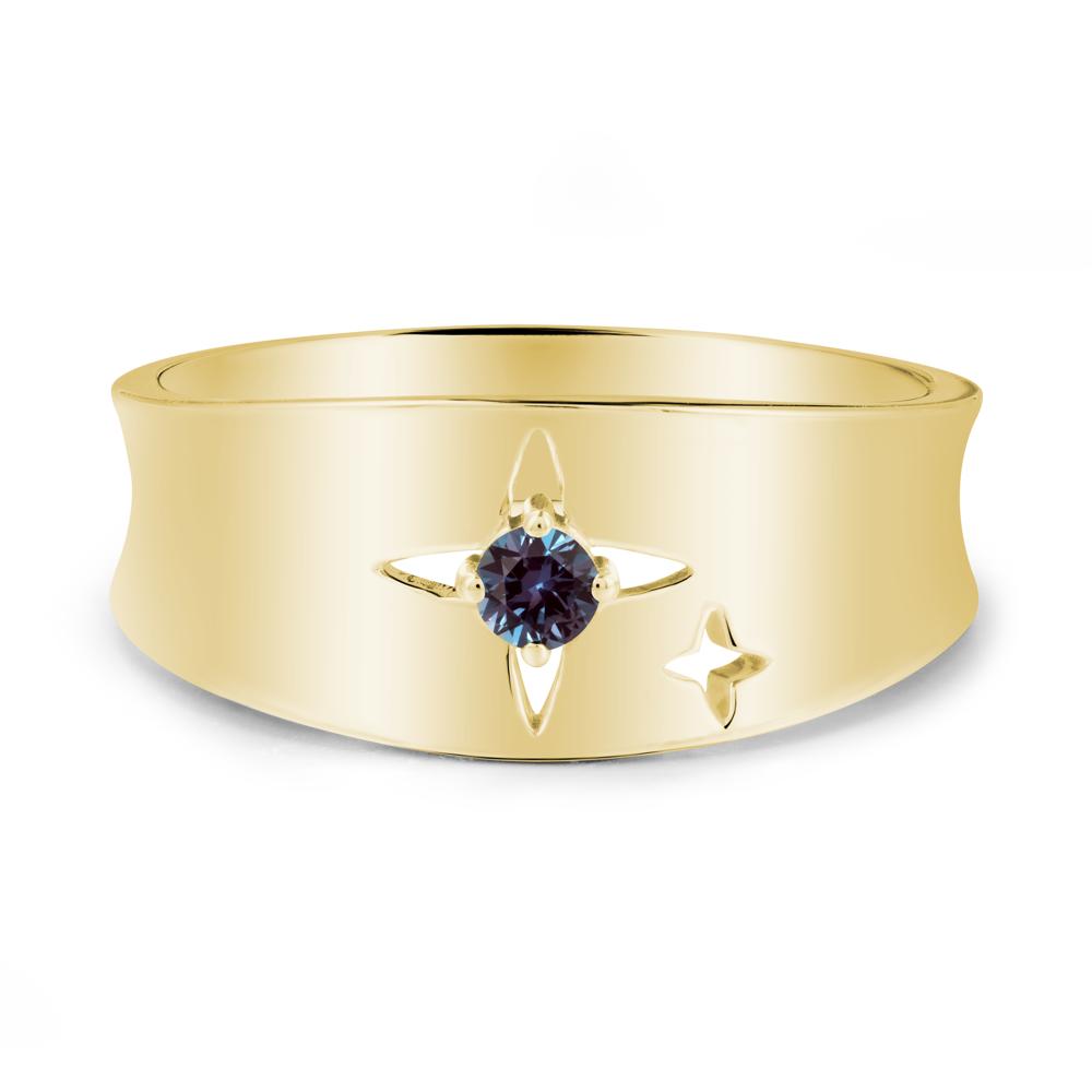 Wide Band Four Point Star Alexandrite Ring - LUO Jewelry #metal_18k yellow gold