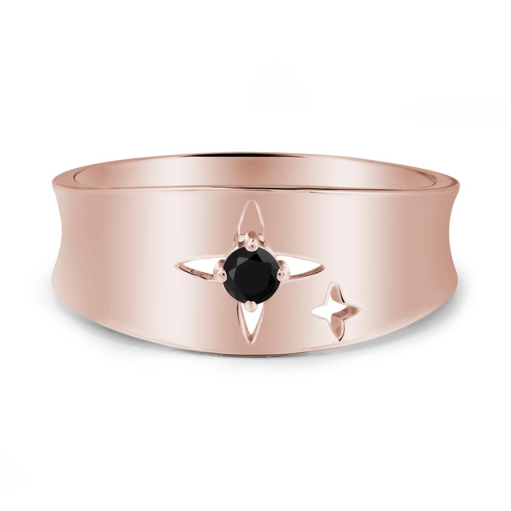 Wide Band Four Point Star Black Spinel Ring - LUO Jewelry #metal_14k rose gold