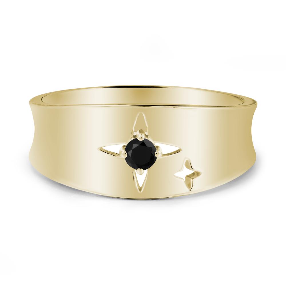 Wide Band Four Point Star Black Spinel Ring - LUO Jewelry #metal_14k yellow gold