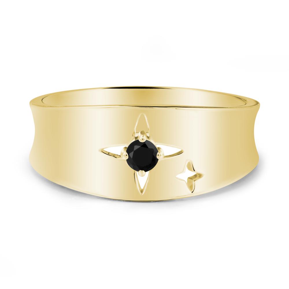Wide Band Four Point Star Black Spinel Ring - LUO Jewelry #metal_18k yellow gold