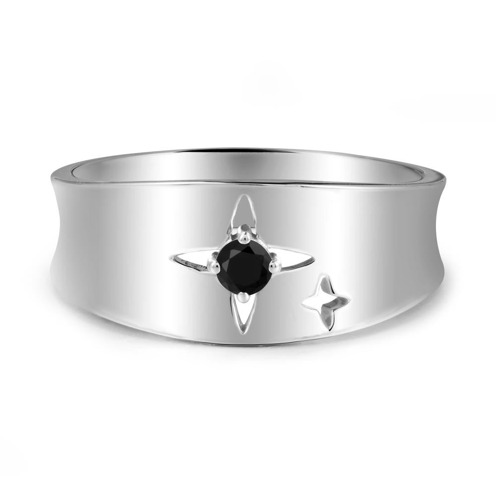 Wide Band Four Point Star Black Spinel Ring - LUO Jewelry #metal_sterling silver