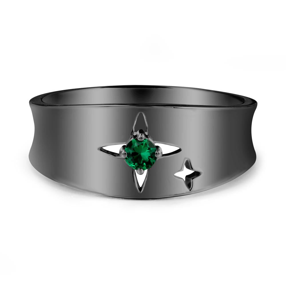 Wide Band Four Point Star Emerald Ring - LUO Jewelry #metal_black finish sterling silver