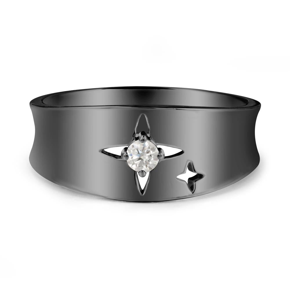 Wide Band Four Point Star Moissanite Ring - LUO Jewelry #metal_black finish sterling silver